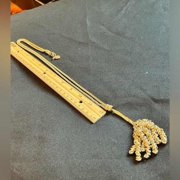 Classic and contemporary at the same time. Gold multi/tassel statement necklace - Picture 9 of 12